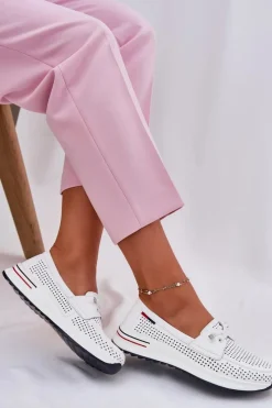 Półbuty Skórzane></noscript>Evento Skórzane Półbuty Damskie Na Platformie Białe Violeth