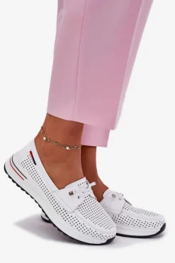 Półbuty Skórzane></noscript>Evento Skórzane Półbuty Damskie Na Platformie Białe Violeth