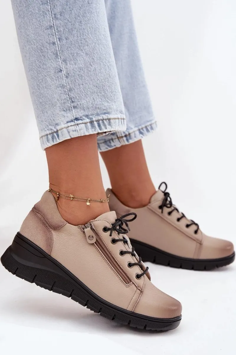 Półbuty Skórzane>Buty damskie Vinceza Skórzane Półbuty Damskie Na Koturnie Vinceza 39964 Beżowe Beżowy