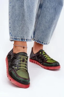 Discount Maciejka Skórzane Półbuty Damskie Wzorzyste 06784-20 Czarne Czarny