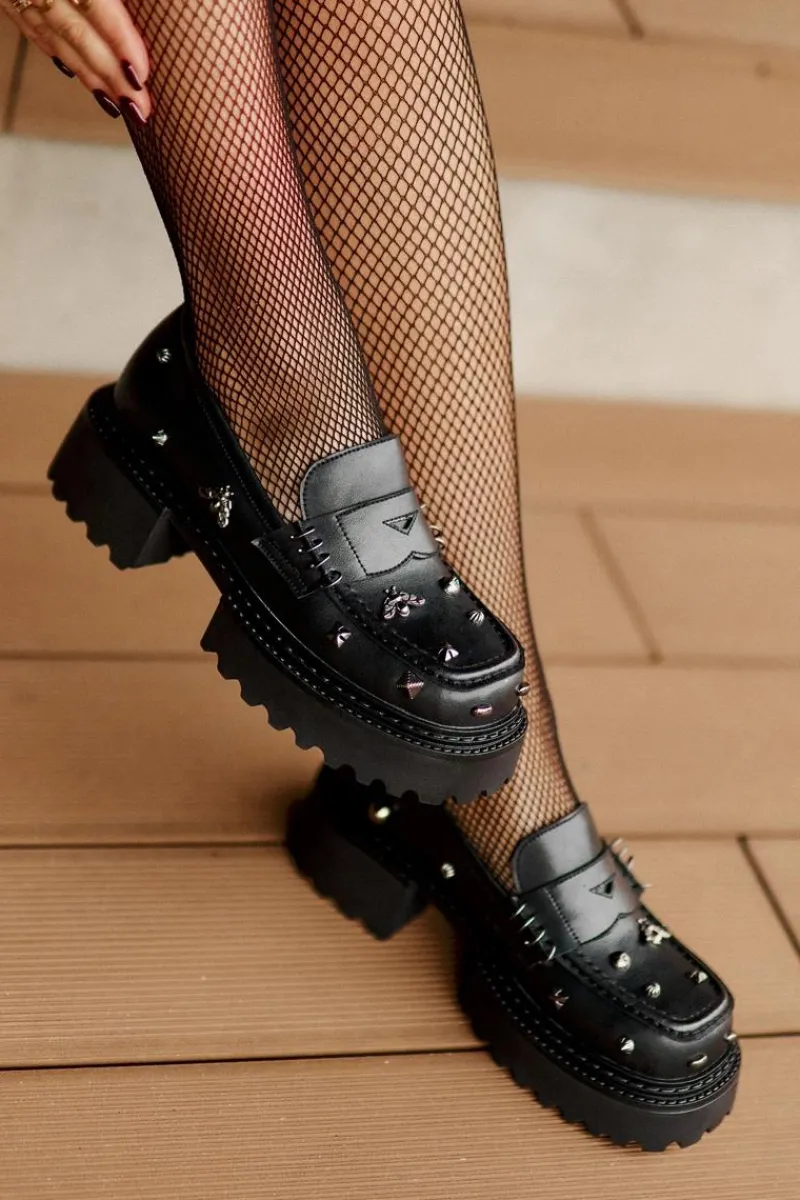 Online Damskie buty S.Barski Skórzane Półbuty Damskie Z Ozdobami D&A MR880-102 Czarne Czarny