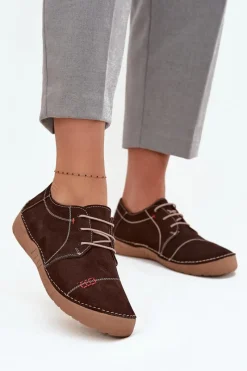 Półbuty Skórzane>Artiker Skórzane Półbuty Damskie Z Przeszyciami 57C2114 Brązowe Brązowy