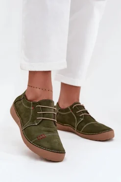 Discount Skórzane Półbuty Damskie Z Przeszyciami 57C2112 Zielone Damskie Półbuty Skórzane