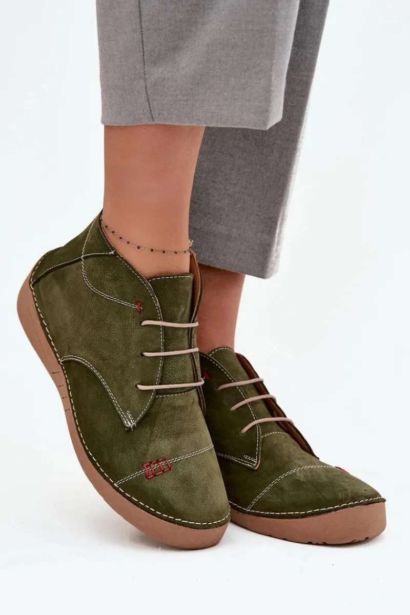 Clearance Artiker Skórzane Półbuty Damskie Z Przeszyciami Na Zamek 57C2119 Zielone Zielony