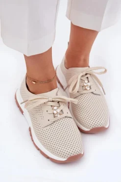 Clearance Artiker Skórzane Półbuty Damskie Z Przypinką 54C1811 Beżowe Beżowy