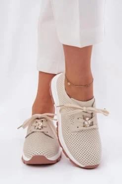 Clearance Artiker Skórzane Półbuty Damskie Z Przypinką 54C1811 Beżowe Beżowy