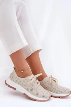 Clearance Artiker Skórzane Półbuty Damskie Z Przypinką 54C1811 Beżowe Beżowy