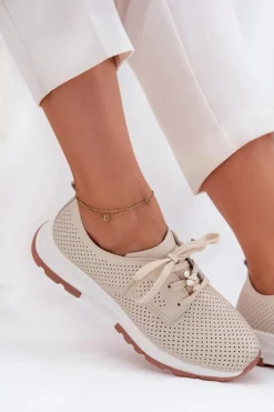 Clearance Artiker Skórzane Półbuty Damskie Z Przypinką 54C1811 Beżowe Beżowy