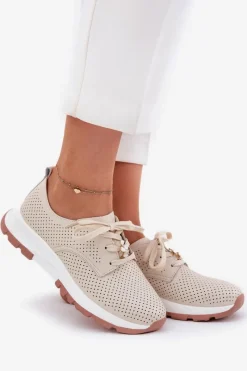 Clearance Artiker Skórzane Półbuty Damskie Z Przypinką 54C1811 Beżowe Beżowy