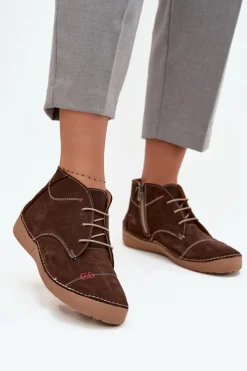 Półbuty Skórzane>Artiker Skórzane Półbuty Damskie Z Przeszyciami Na Zamek 57C2117 Brązowe Brązowy