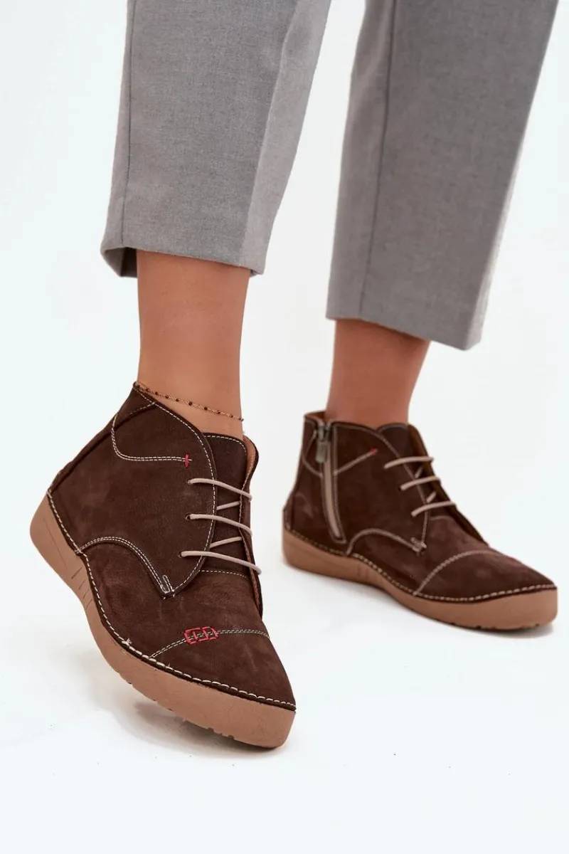 Półbuty Skórzane>Artiker Skórzane Półbuty Damskie Z Przeszyciami Na Zamek 57C2117 Brązowe Brązowy