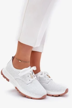 New Skórzane Półbuty Damskie Z Przypinką 54C1810 Białe Damskie Buty Sportowe Na Platformie|Półbuty Skórzane