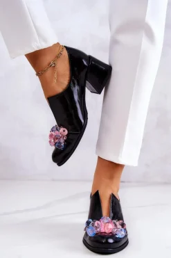 Półbuty Skórzane>Boto Skórzane Półbuty Gładkie Z Ozdobą Czarne Delaver