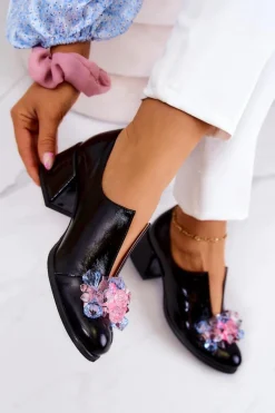 Półbuty Skórzane></noscript>Boto Skórzane Półbuty Gładkie Z Ozdobą Czarne Delaver