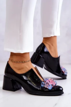 Półbuty Skórzane></noscript>Boto Skórzane Półbuty Gładkie Z Ozdobą Czarne Delaver