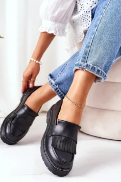 Big Star Shoes Skórzane Półbuty Loafery Big Star II274100 Czarne