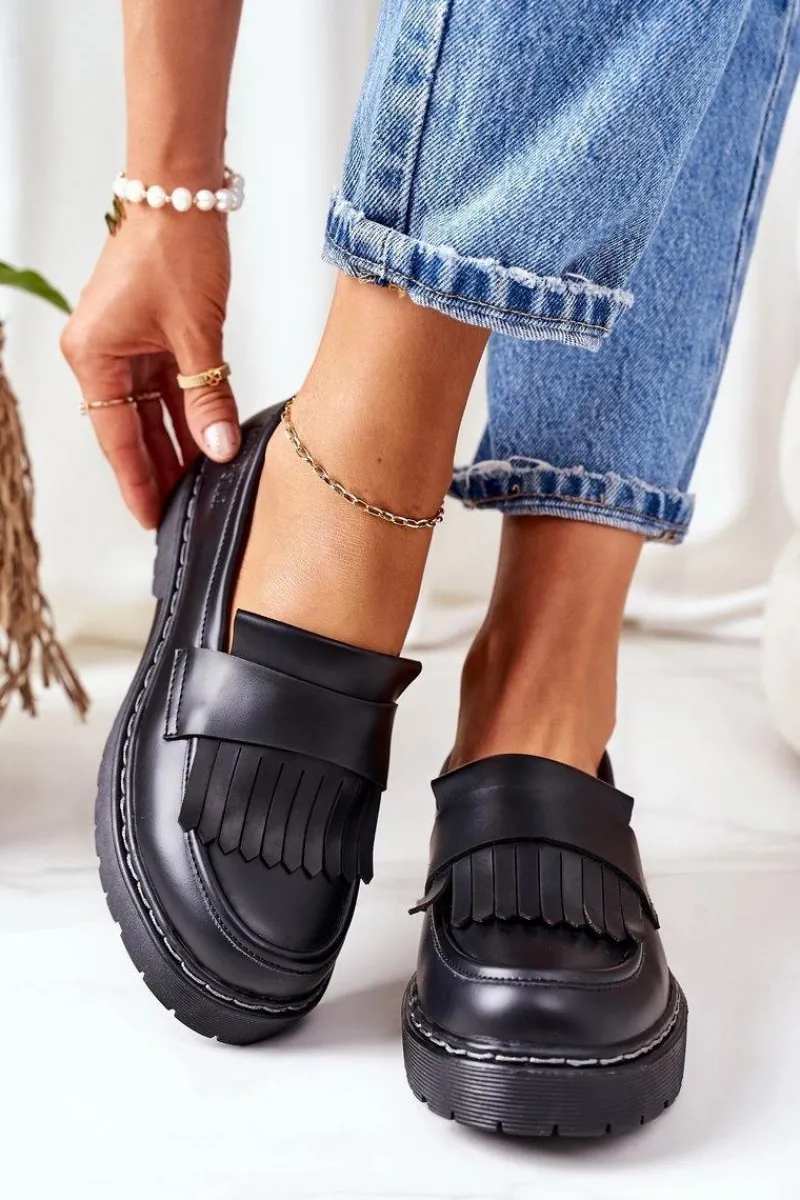 Big Star Shoes Skórzane Półbuty Loafery Big Star II274100 Czarne