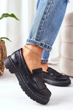 Big Star Shoes Skórzane Półbuty Loafery Big Star II274100 Czarne