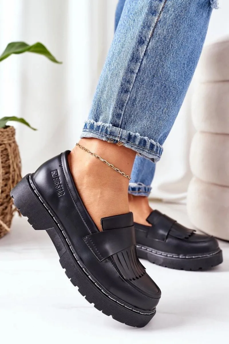 Big Star Shoes Skórzane Półbuty Loafery Big Star II274100 Czarne