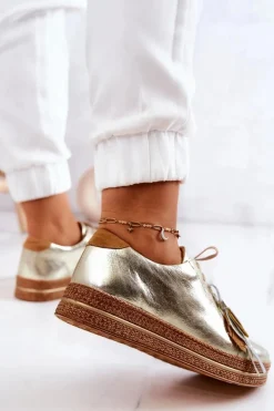 Online Maciejka Skórzane Półbuty 04550-25 Złote Złoty