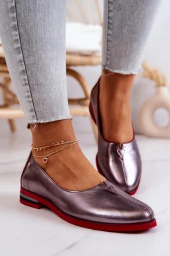 Sale Maciejka Skórzane Półbuty Srebrne 05035-42