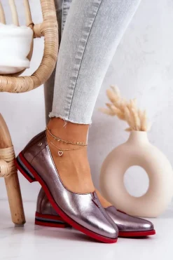 Sale Maciejka Skórzane Półbuty Srebrne 05035-42