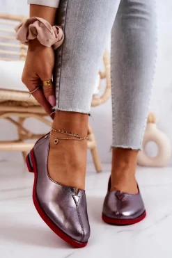 Sale Maciejka Skórzane Półbuty Srebrne 05035-42