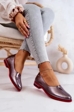 Sale Maciejka Skórzane Półbuty Srebrne 05035-42