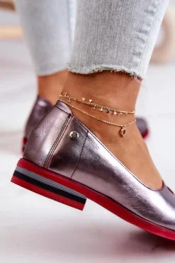 Sale Maciejka Skórzane Półbuty Srebrne 05035-42