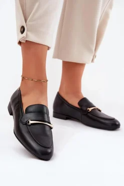 Discount Skórzane Półbuty Mokasyny Damskie K6809-01 Czarne Damskie Loafersy Damskie|Półbuty Skórzane