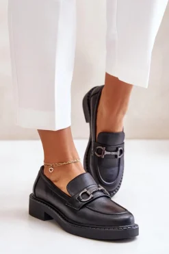 Hot Buty Sergio Leone Skórzane Półbuty Mokasyny Damskie Czarne Beanika Czarny