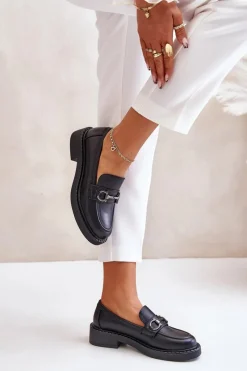 Hot Buty Sergio Leone Skórzane Półbuty Mokasyny Damskie Czarne Beanika Czarny