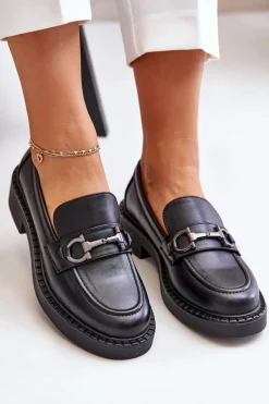 Hot Buty Sergio Leone Skórzane Półbuty Mokasyny Damskie Czarne Beanika Czarny