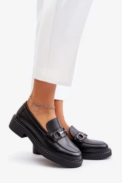 Hot Buty Sergio Leone Skórzane Półbuty Mokasyny Damskie Czarne Beanika Czarny