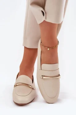 Sale Maciejka Skórzane Półbuty Mokasyny Damskie K6809-04 Beżowe Beżowy