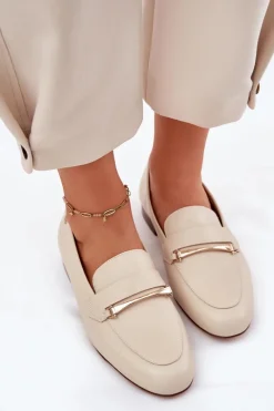 Sale Maciejka Skórzane Półbuty Mokasyny Damskie K6809-04 Beżowe Beżowy