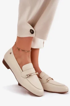 Sale Maciejka Skórzane Półbuty Mokasyny Damskie K6809-04 Beżowe Beżowy