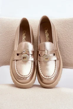 Clearance Skórzane Półbuty Mokasyny Z Ozdobą 4291 Złote Damskie Mokasyny Płaskie|Mokasyny Damskie Skórzane