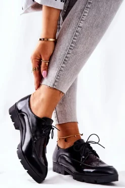 Hot Monnari Skórzane Półbuty M73/1 Czarne