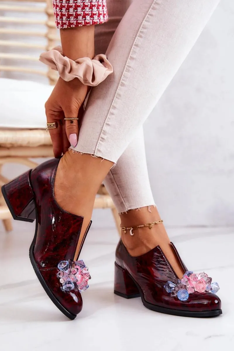 Półbuty Skórzane>Boto Skórzane Półbuty Mozaika Z Ozdobą Bordowe Delaver