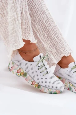 Buty Sportowe Na Platformie|Półbuty Skórzane></noscript>Artiker Skórzane Półbuty Na Koturnie Ze Wzorem 54C1807 Biało-Zielone