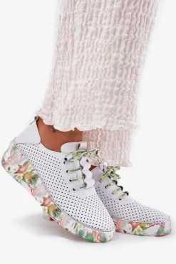 Buty Sportowe Na Platformie|Półbuty Skórzane></noscript>Artiker Skórzane Półbuty Na Koturnie Ze Wzorem 54C1807 Biało-Zielone