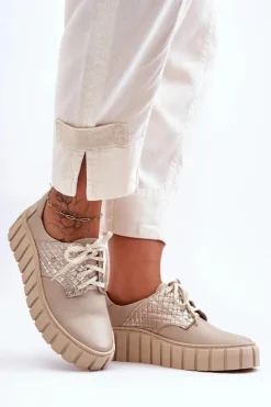 Clearance Zazoo Skórzane Półbuty Na Platformie Beżowe Lemar Hypnosis