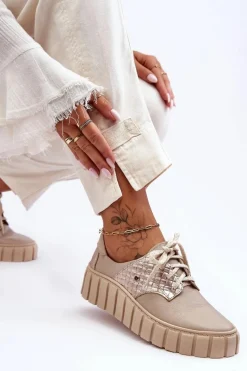 Clearance Zazoo Skórzane Półbuty Na Platformie Beżowe Lemar Hypnosis