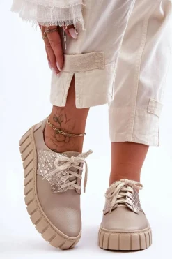 Clearance Zazoo Skórzane Półbuty Na Platformie Beżowe Lemar Hypnosis