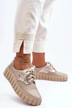 Clearance Zazoo Skórzane Półbuty Na Platformie Beżowe Lemar Hypnosis