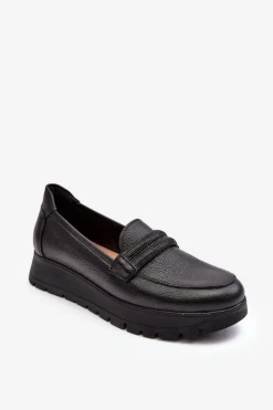 Outlet Skórzane Półbuty Na Platformie Z Ozdobą Czarne Lemar Lehira Damskie Półbuty Skórzane|Mokasyny Na Platformie