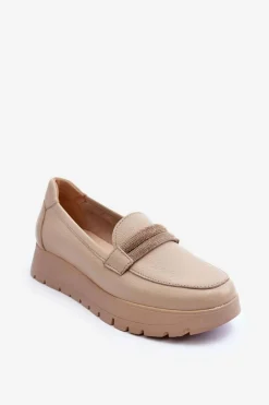 Best Skórzane Półbuty Na Platformie Z Ozdobą Jasnobeżowe Lemar Lehira Damskie Półbuty Skórzane|Mokasyny Na Platformie