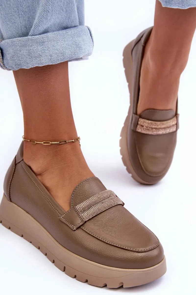 Sale Boto Skórzane Półbuty Na Platformie Z Ozdobą Beżowe Lemar Lehira Beżowy