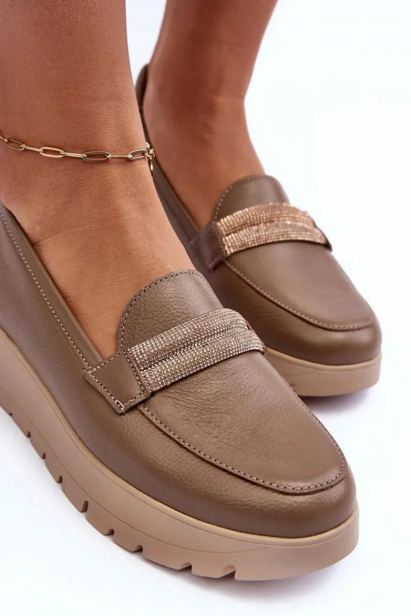 Sale Boto Skórzane Półbuty Na Platformie Z Ozdobą Beżowe Lemar Lehira Beżowy